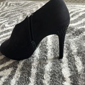 Black Toe Out Booties with Jeweled Heels
